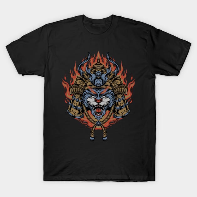 Demon cat samurai T-Shirt by widhim